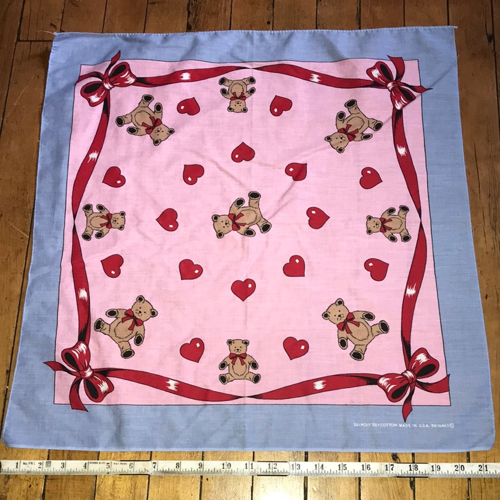 Pink Teddy Bear Kids Bandana Scarf - Cute Heart Print